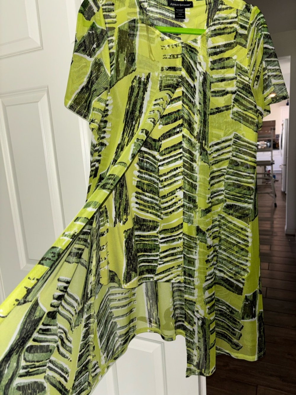 Ashley Stewart Lime Green and Black Printed Short Sleeve Top